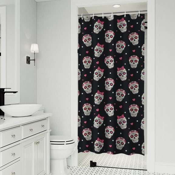 Black Pink Skull Pattern Shower Curtain 36"x72" ,Bathroom Decorative Shower Curtains Set with 12 Hooks,Modern Waterproof Washable Shower Curtain