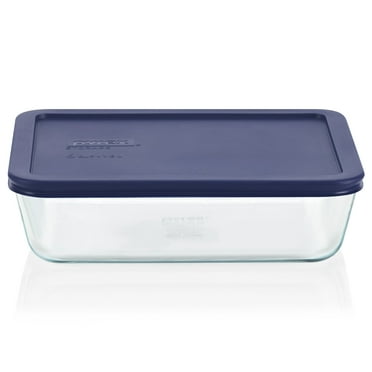Pyrex 6-cup Rectangular Glass Food Storage Container with Blue Lid