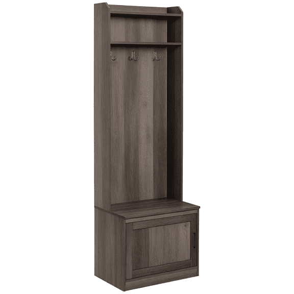 HOMCOM Rustic Hall Tree with Shoe Storage Bench, Entryway Bench with Coat Rack, Accent Coat Tree with Storage Shelves for Hallway, Mudroom, Brown