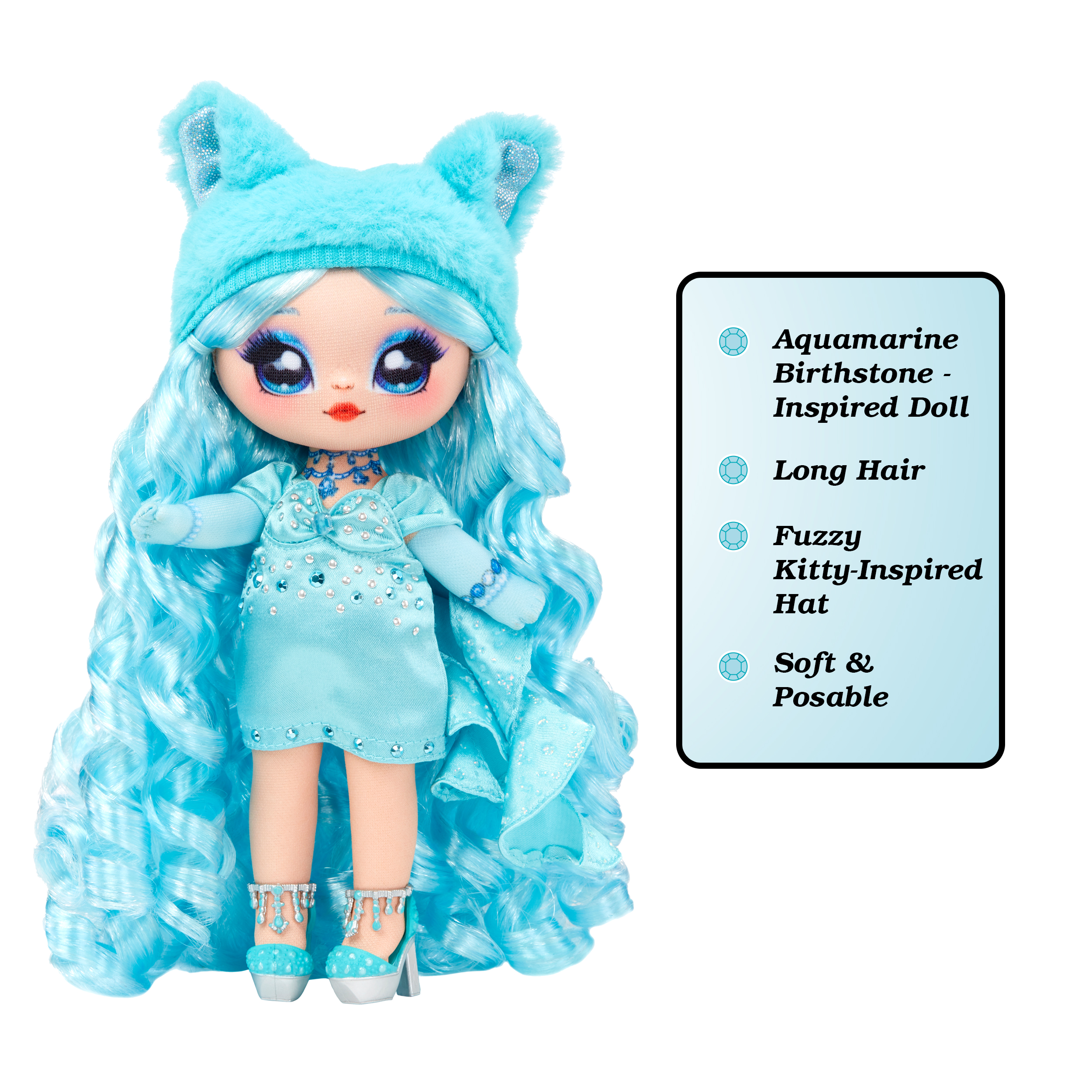 Na Na Na Surprise Sweetest Gems Marina Tealstone 7.5" Fashion Doll Aquamarine Birthstone-Inspired with Blue Hair, Charmeuse Dress and Brush, Poseable, Great Toy Gift for Kids Girls Boys Ages 5 6 7 8+
