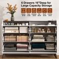 thumbnail image 3 of Dresser for Bedroom with 6 Drawers, 55" Large Dresser & Chest of Drawers with Charging Station, Wood Closet Clothes Storage Long Dressers Organizer for Bedroom Living Room Hallway, White, 3 of 8