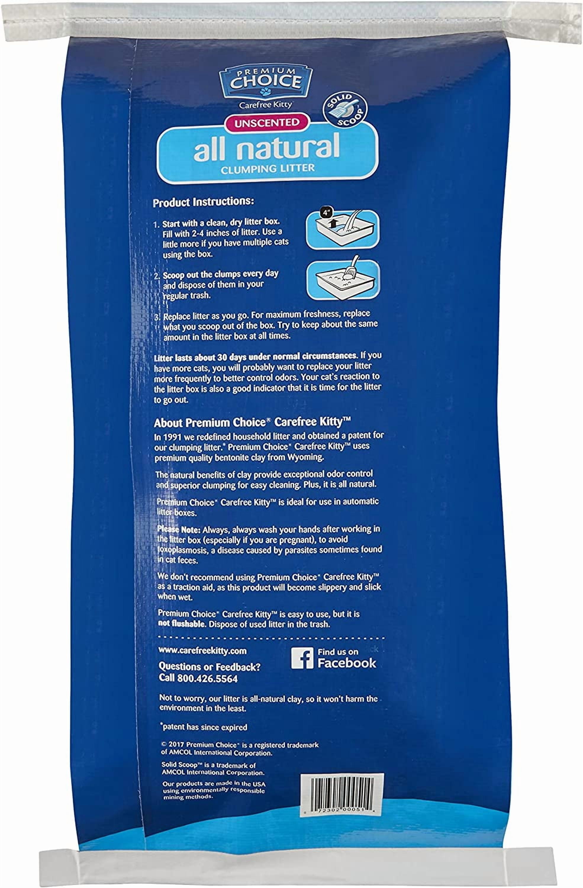 Premium Choice All Natural Unscented Scoopable Cat Litter, 25 Pound
