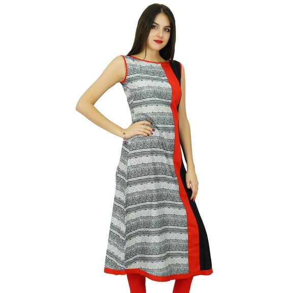 Bimba Chic Style Casual Dress Sleeveless Printed Cotton Kurta Kurti Clothing
