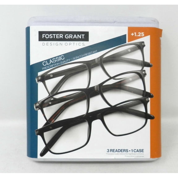 Design Optics Foster Grant Cole Full Rim Rectangular  1.25 Reading Glasses 3 Ct