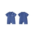 thumbnail image 2 of BemeyourBBs Newborn Baby Boy Summer Clothes Daddy‘s MIni Outfit Baby Boy Fathers Day Outfit 0 3 6 12 18 Months Texture Waffle Romper Shorts Letter Embroidery Turn Down Collar Jumpsuit Bodysuit, 2 of 9