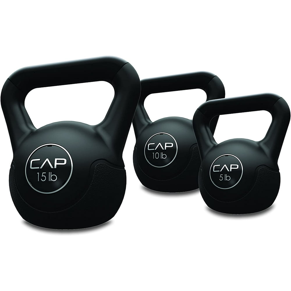 CAP Barbell Vinyl Kettlebell Set, Black, 30Pound Set
