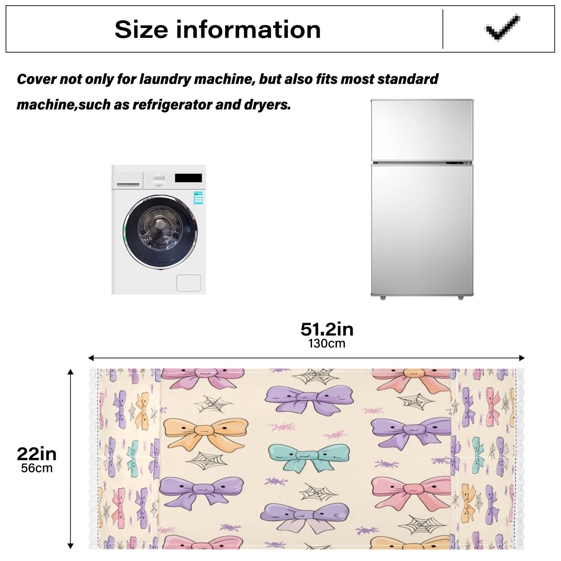 Dustproof Washing Machine Cloth Washer and Dryer Top Covers, Fridge Dust Cover, With Storage Bags Colorful Bow Pattern