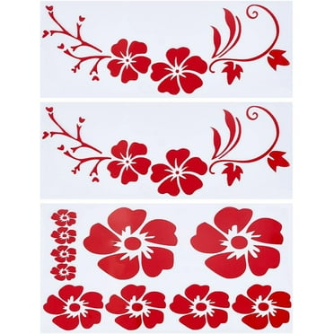 3Pcs Hibiscus Flower Car Sticker Hawaiian Stickers and Decals 2 Style Leaf Car Stickers Red Reflective Stickers Waterproof Automotive Exterior Decor for SUV Truck Motorcycle Wall DIY