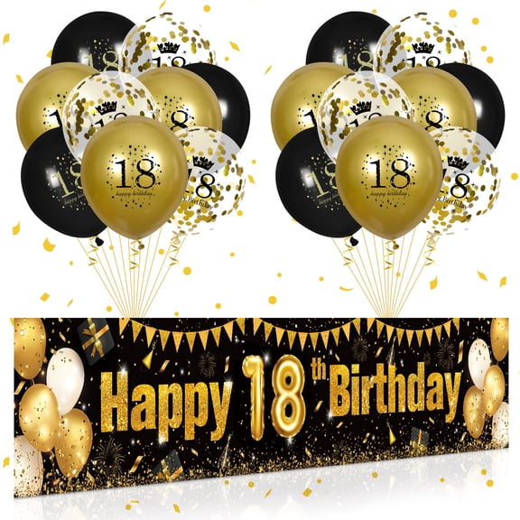 18th Birthday Decorations for Boys Girls KKS1 Black and Birthday Yard Banner Sign and 18PCS 18th Happy Birthday Confetti Balloons for 18th Anniversary Birthday Party Supplies Outdoor Yard Decor