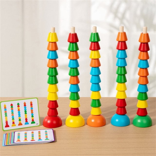 Arithmetic Beads Educational Toy for Kids with Stackable Geometric Columns and Counting Beads