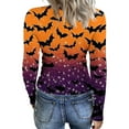thumbnail image 4 of JGNGSHN Women's Long Sleeve Halloween Shirts Casual Crew Neck Stretchy Fitted Ribbed Knit Trendy Pumpkins Printed T-Shirt, 4 of 5