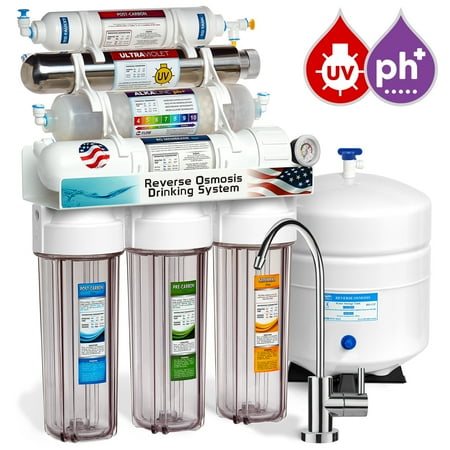 Express Water 11-Stage Reverse Osmosis Water Filter System Ultraviolet Alkaline Clear + Gauge - ROALKUV5MCG