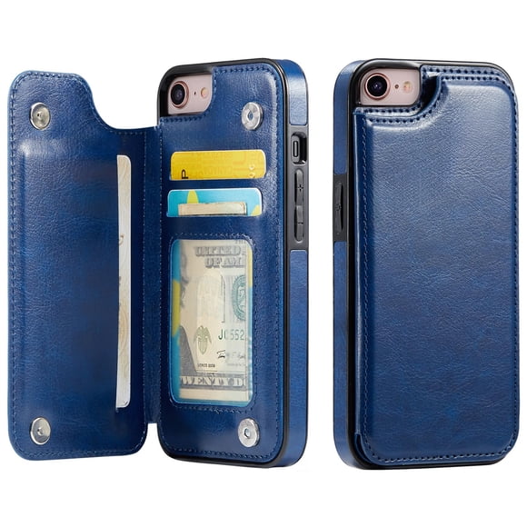 Funda billetera Wefor para iPhone 7/8 de cuero PU con soporte, azul
