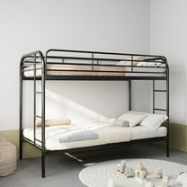 Jopath Twin over Twin Bunk Bed,Metal Bed Frame with Ladder and Full-Length Guardrail,Noise Free,Black