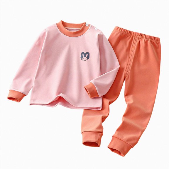 Wonitaaizi Kids Girls Toddler Solid Pajamas Fall Long Sleeve Crewneck Letter Print Pajamas Sleepwear Set Pink for Size 3-4 Years