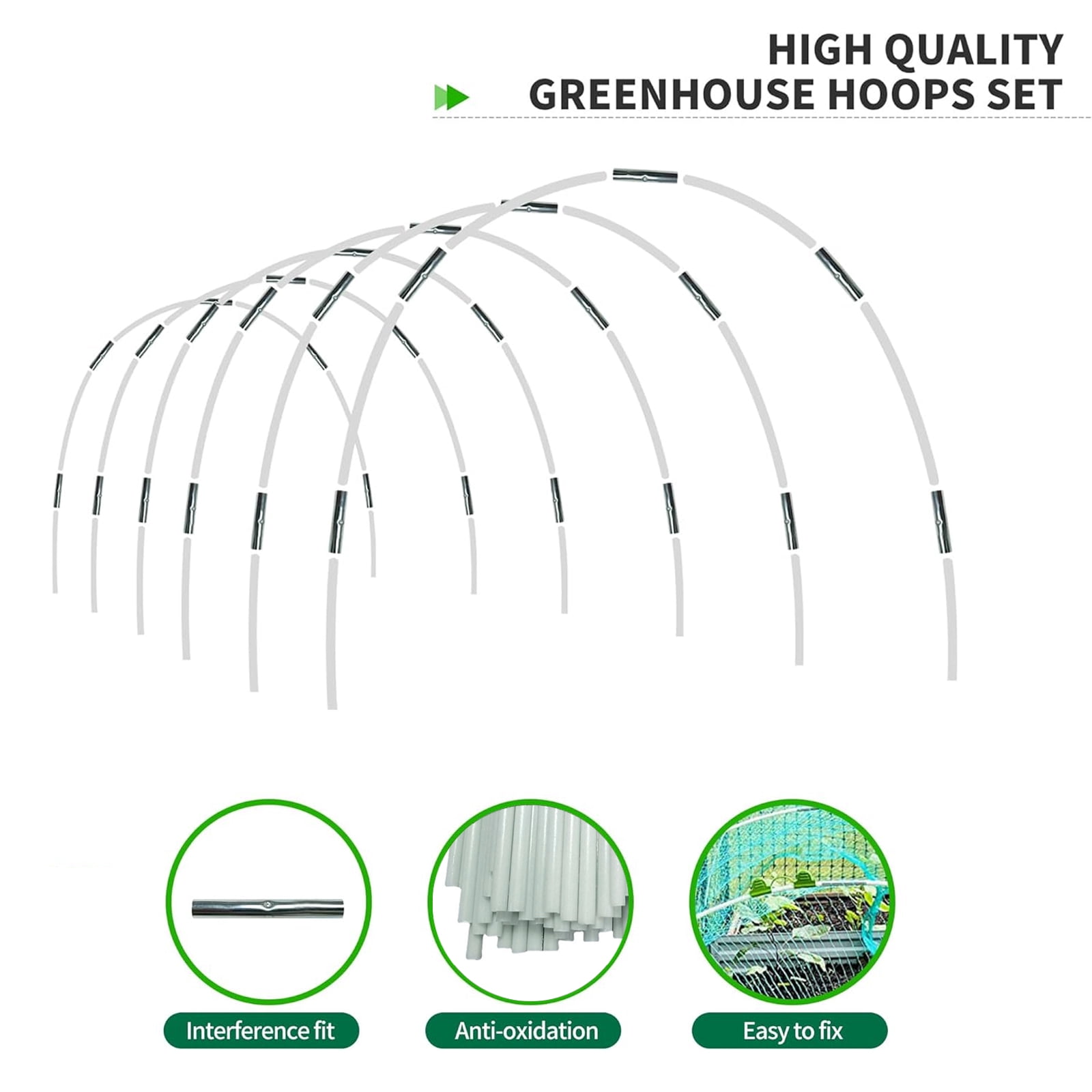 8FT Garden Hoops Grow Tunnel Kit - Rust-Free Fiberglass Frame for Raised Beds, 72pcs - DIY Plant Support for Garden Netting, Vegetable Garden Hoops Kit, Row Covers, and Greenhouse Protection