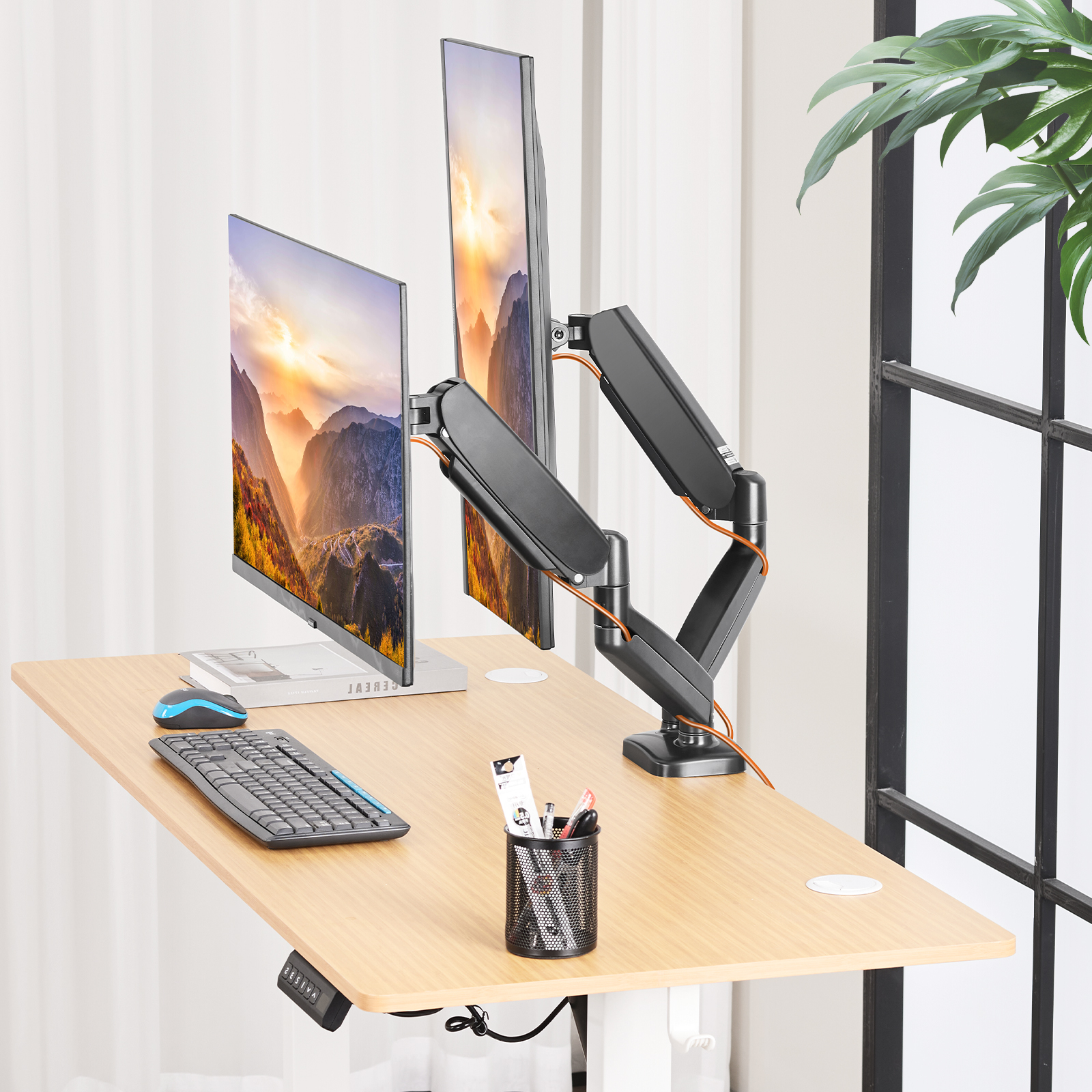 JOINSUN Dual-arm Monitor Mount Adjustable Desk Mount Spring Monitor Arm Fits 15-27 inch Screen