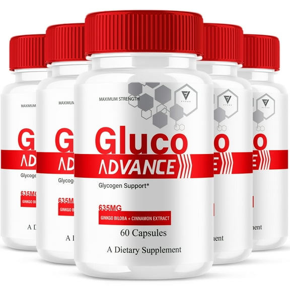 (5 Pack) Gluco Advance Glycogen Support, GlucoAdvance Daily Glyco Health Support and Overall Energy Pills (300 Capsules)