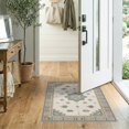 thumbnail image 2 of ODIKA 2'x3' Blue Beige Geometric Floral Design Washable Accent Rug Intricate Spa Motif with Borders Pet Friendly, Bedside Mat for Bedroom, Nursery, RV, 2 of 7
