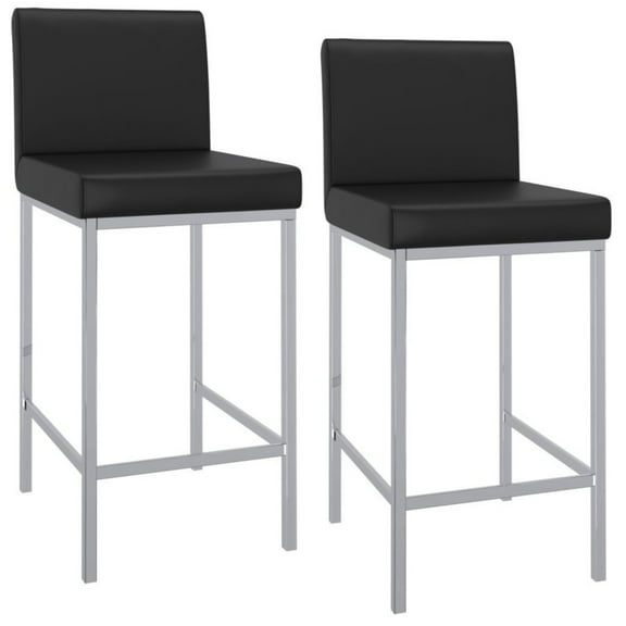 Contemporary Home Living Low Back Counter Stool - 37.5" - Set of 2 - Black and Chrome