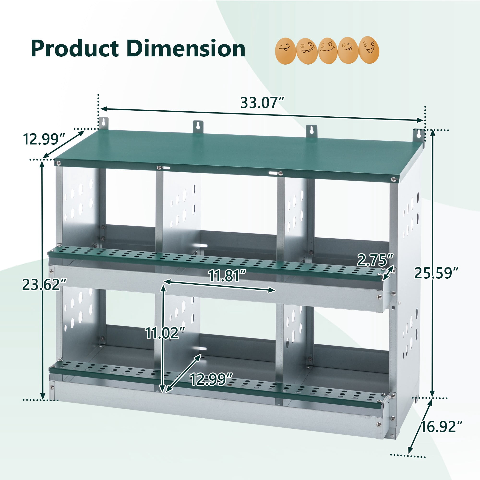Leumius Nesting Boxes for Chickens,6-Hole Chicken Nesting Boxes, Large Vented Holes Chicken Coop Box for Outdoor Chicken Coop Farm Yard,Green