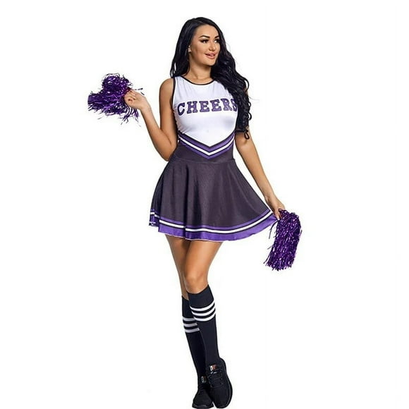 NEW Cheerleader High School Costume Competition Dance Uniform Pompoms Sock Cosplay Fancy Party Dress Carnival Halloween