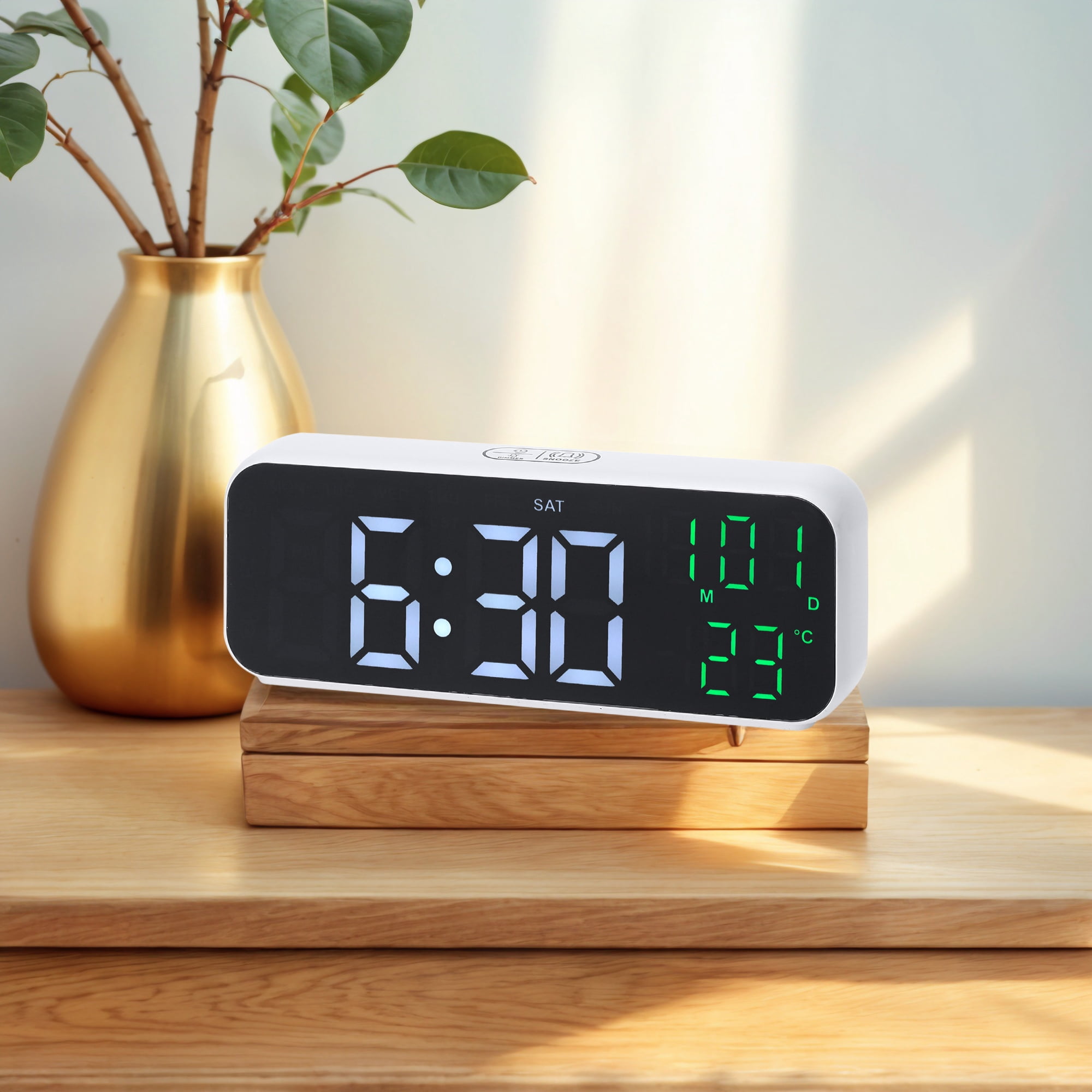Unique Bargains Small Dual Alarm Clock for Bedrooma White Green