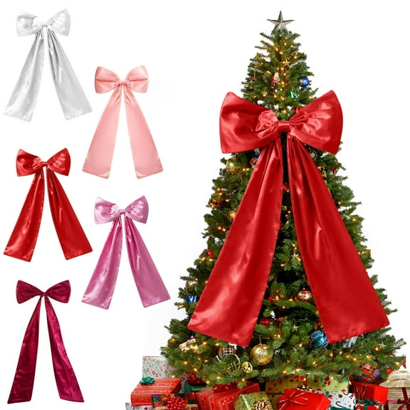 Extra Large Christmas Tree Topper, Red Satin Bow with 117cm Streamers, Polyester Holiday Decoration for Home,Vsgery