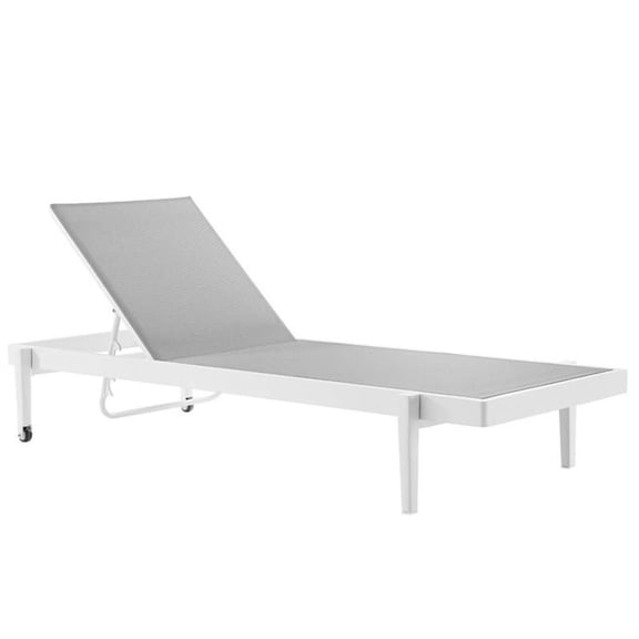 Pemberly Row Modern Aluminum Patio Chaise Lounge Chair in Gray/White
