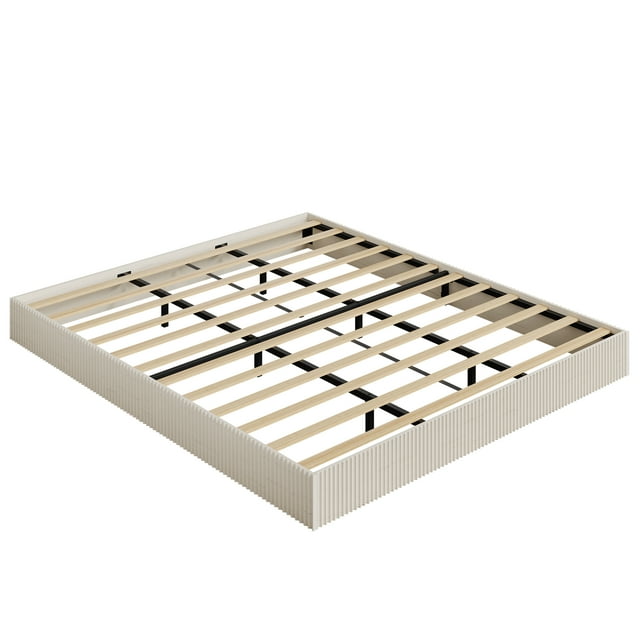 Wood Platform Bed with Fluted Design, Low Profile BedFrame, Minimalist Bed Base with Noise-Free, Easy Assembly, No Box Spring Needed