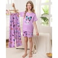 thumbnail image 3 of Aideaone Girls Pajamas Sets 3 Piece Short Sleeve Shirt Top Pants Shorts with Pockets Sleepwear 7-14 Years, 3 of 6