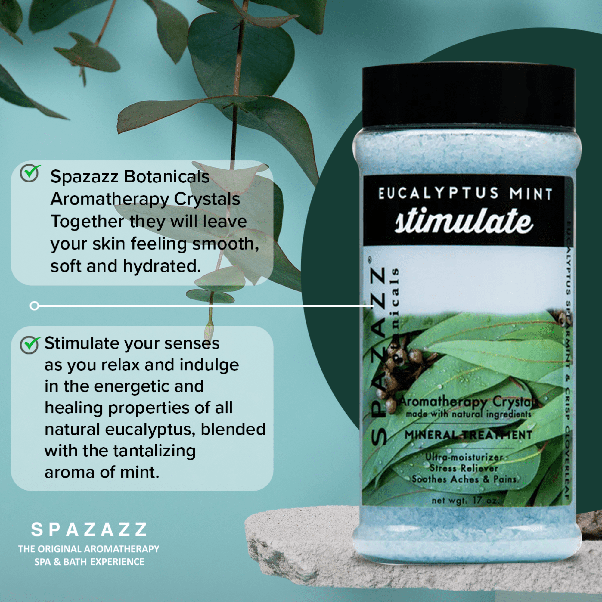 Spazazz Aromatherapy Spa and Bath Crystals Originals (Eucalyptus Mint 17 oz (2 Pack))