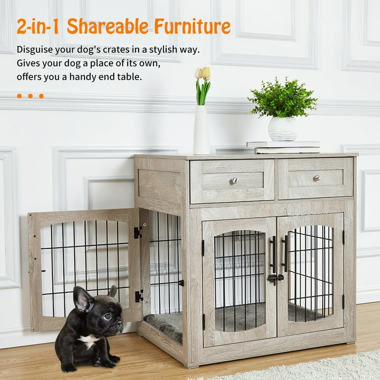 Medium Style Large Dog Crate Furniture with 3 Doors 2 Drawers Cushion Indoor End Table Dog House Up to 70 lbs Walmart