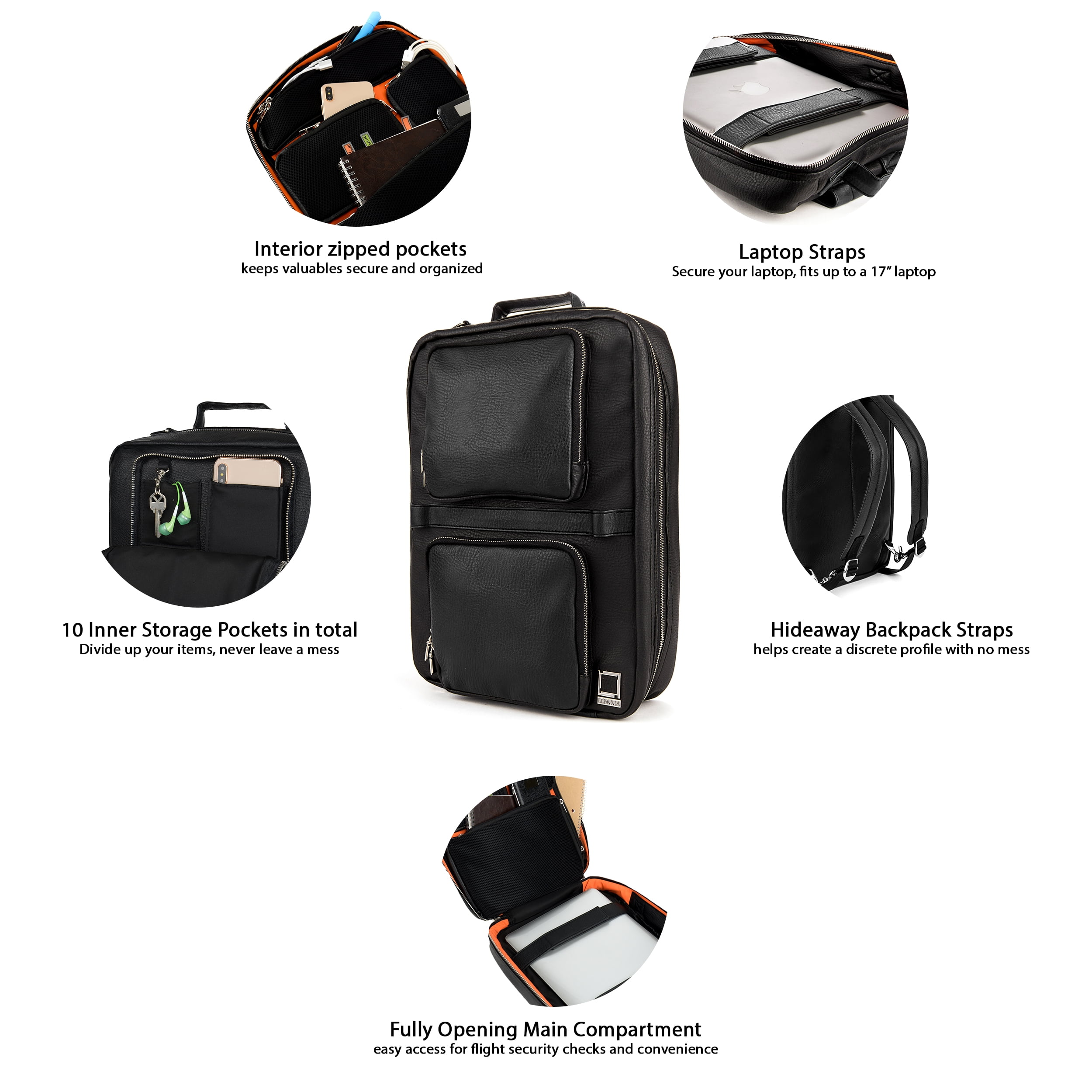 Lencca Quadra 4-in-1 Convertible Laptop Bag – Messenger, Backpack, Tote & Briefcase – Fits 13.5" Surface Book & Most 13"–15.6" Laptops – Water-Repellent Black