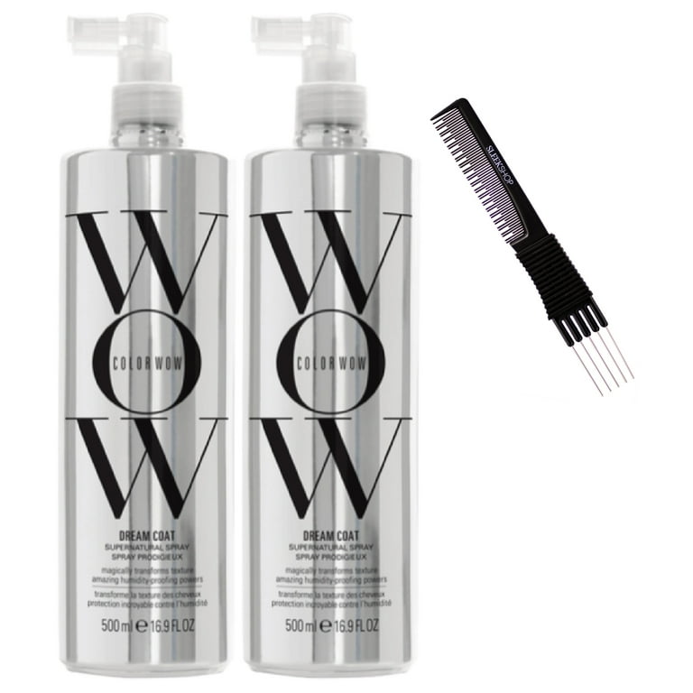 XXL 16.9 oz PRO size , Color WOW Colorwow DREAM COAT Supernatural Spray,  Magically Transforms Hair Texture, Anti-Frizz Humidity Proofing - Pack of 2  w/ SLEEKSHOP Teasing Comb 