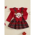 thumbnail image 3 of 2-Piece Baby Toddler Girls Clothing Set 0 3 6 12 18 Months Ruffles Long Sleeve Romper Reindeer Plaid Bow Overall Skirt Outfits, 3 of 9