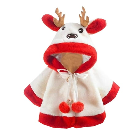 

Xutthjh Toddler Girls Christmas Cartoon Deer Outwear Warm Hooded Coat Princess Cloak Cape Red White