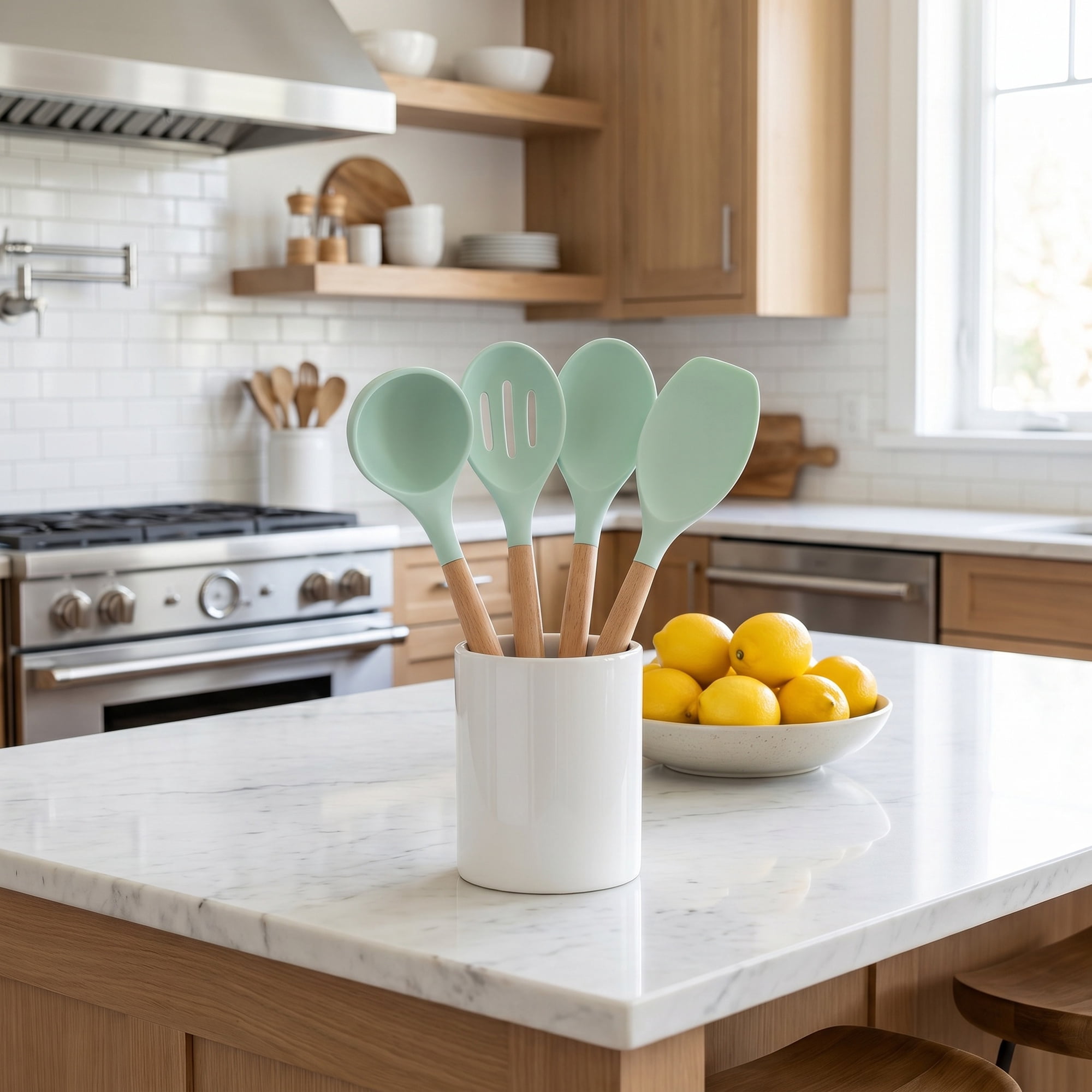 Unique Bargains 4 Pcs Cooking Utensil Set for Non Stick Cookware and Gadgets Light Green