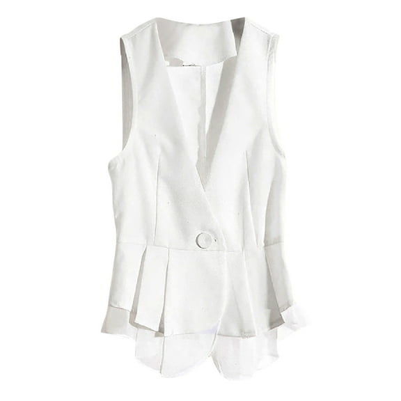 Juosiy Women's Fashion Niche Design Sleeveless V Neck Chiffon Vest Casual Solid Color Ruffled Hem Short Suit Vest