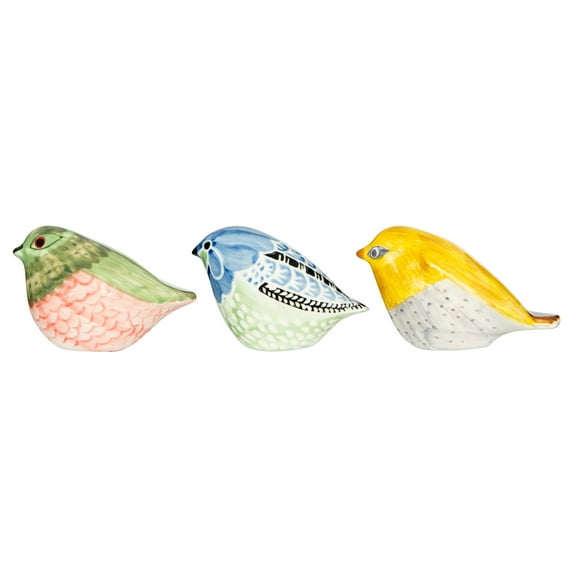 Creative Co-Op Hand Painted Stoneware Bird Figurine (Set of 3 Colors)