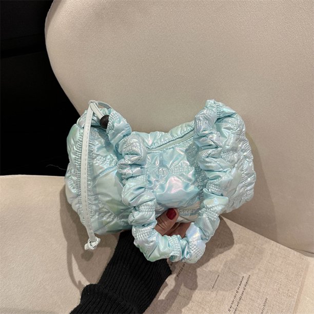 Bolso acolchado para axila para mujer, bolso con pliegues de nube a la moda, bolso elegante para chica (azul)