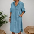 thumbnail image 2 of Women's Denim Button Down Dress Long Sleeve Loose Fit Casual V Neck Pocket Midi Shirt Dress for Everyday Wear, 2 of 2