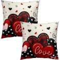 thumbnail image 2 of Valentines Day Pillow Covers 18x18 Inch Set of 2, Red Black Plaid Dots Hearts and Love Design Square Pillowcases for Sofa Couch Bed Chair Indoor Outdoor Home Decor, 2 of 4