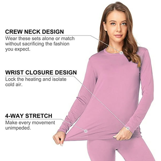 Merdia Thermal Underwear for Women Long Johns Base Layer Stretch Soft  Two-Piece Suit Thermal Top and Bottom Set for Winter-Pink color with Small  Size