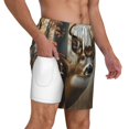 thumbnail image 3 of Picia American Wildlife Deer Forest pattern Mens Swim Trunks with Compression Liner Stretch Beach Shorts Quick Dry with Zipper Pockets No-Chafing Board Shorts-Medium, 3 of 9