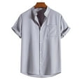 thumbnail image 2 of Ausyst Summer Shirts For Men Fashion Casual Short Sleeve Stand Collar Shirt Casual Short Sleeve Stand Collar Shirt Clearance, 2 of 8
