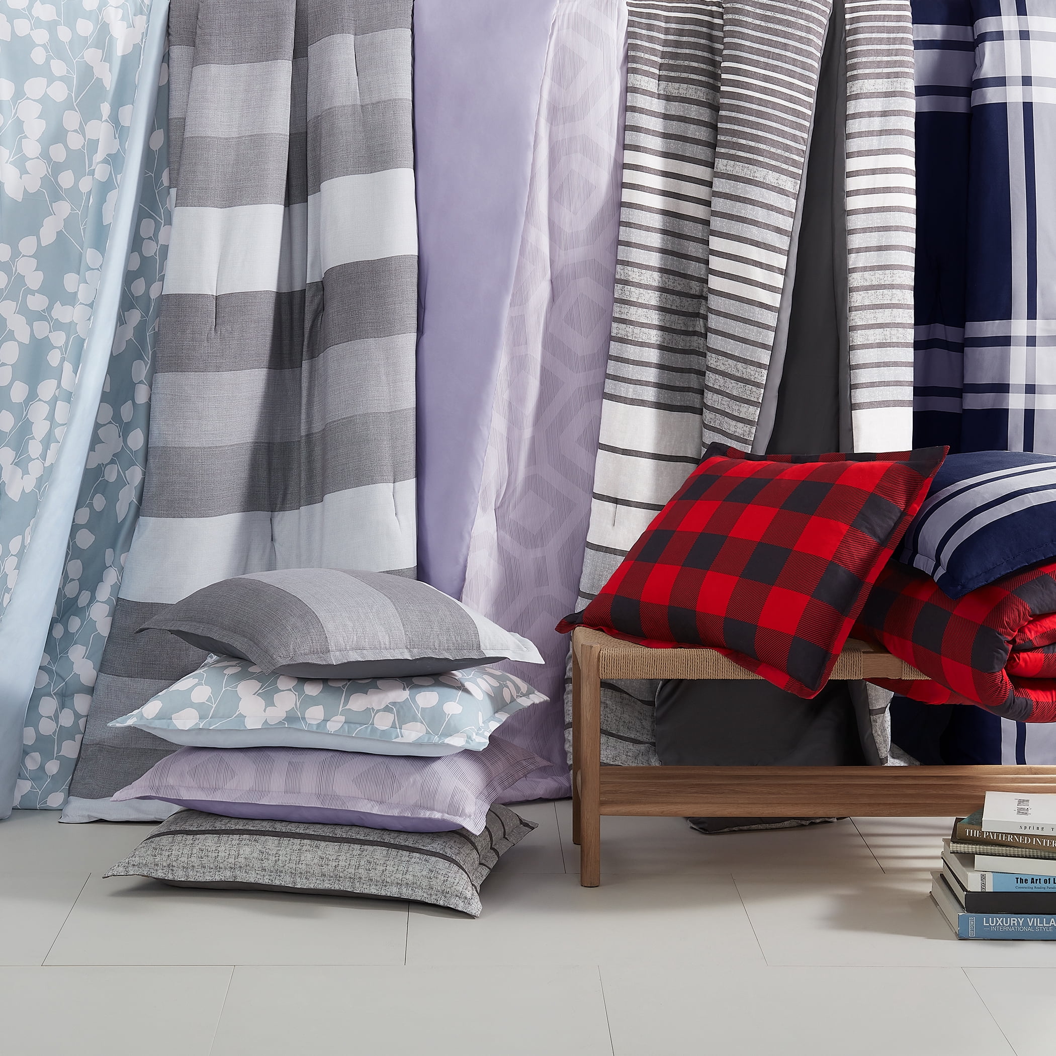 Serta Simply Clean Scott Blue Plaid 7-Piece Bedding Set, Full