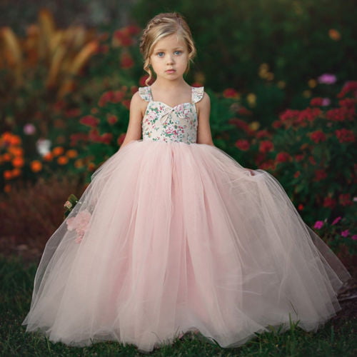 US Flower Girl Dress Kids Bridesmaid Princess Wedding Party Pageant Tutu Gown 