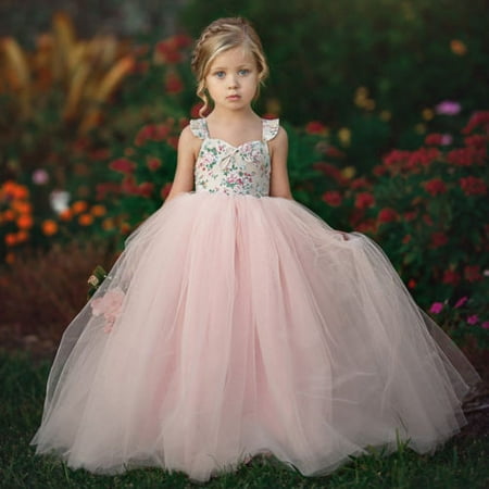 

Puloru Girls Princess Dress Wedding Bridesmaid Tutu Dress Floral Pageant Dress