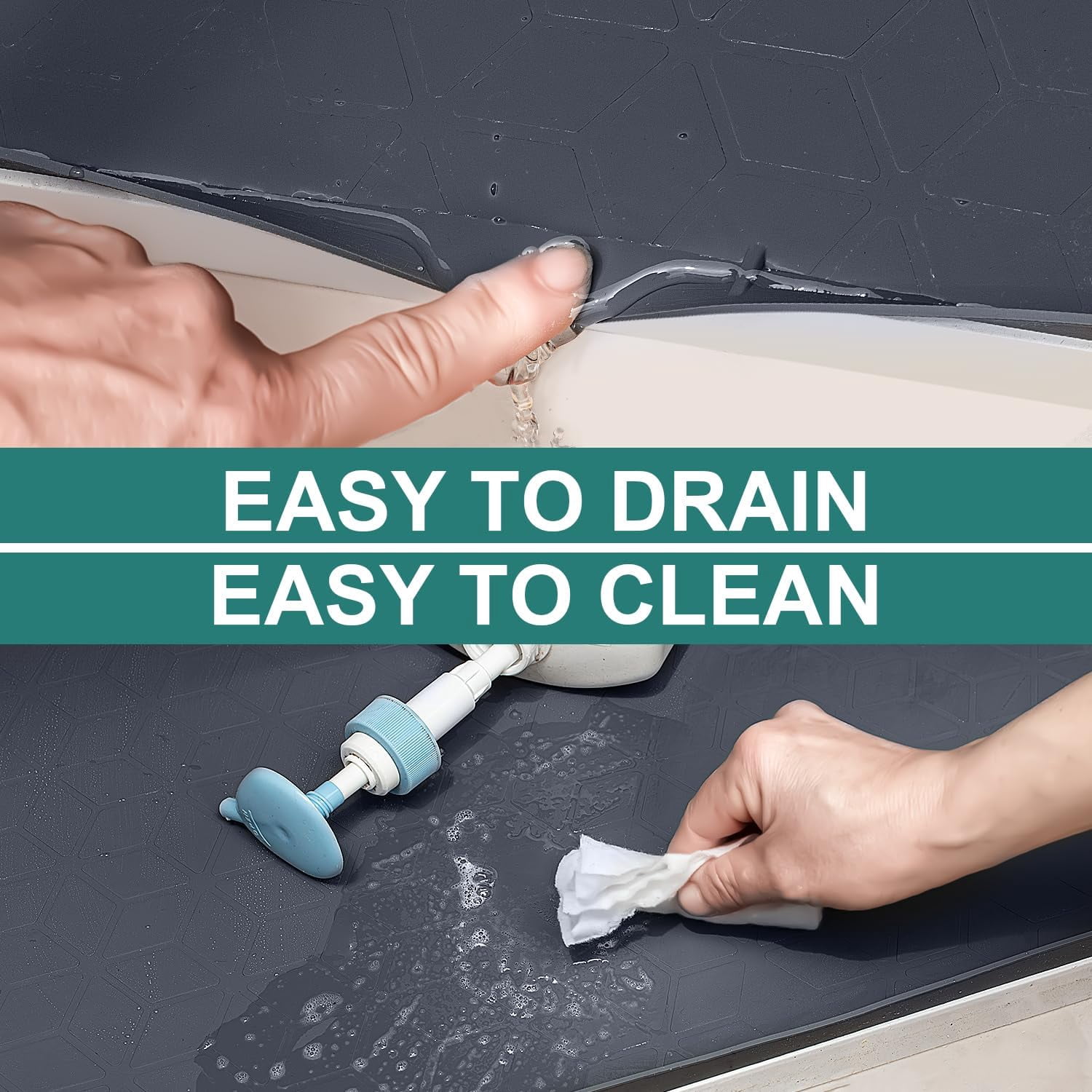 Under Sink Mat, 34" x 22" Waterproof Silicone Under Sink Tray for Kitchen & Laundry Cabinets, Kitchen Cabinet Shelf Protector, Up to 3.3 Gallons Liquid, Fits 36 inch Standard Cabinet(Grey)